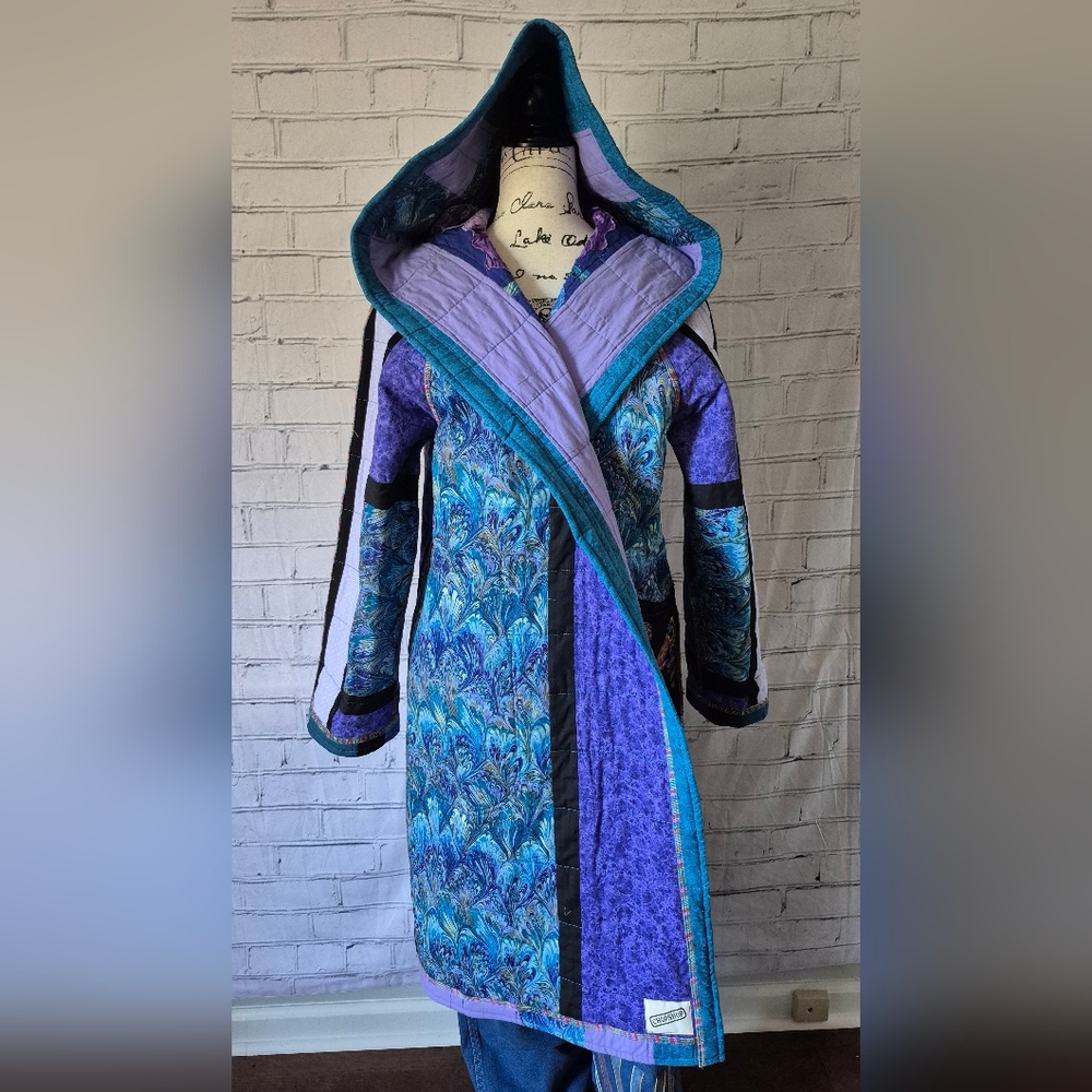 Patchwork Hooded Women's Coat - Picture 4 of 6